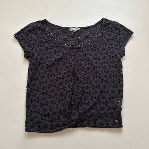 American Eagle Black Eyelet Twist Front Top Size S Boho Style